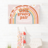 Eén Retro Regenboog Paar twin Verjaardag Spandoek (Insitu)