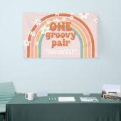 Eén Retro Regenboog Paar twin Verjaardag Spandoek (Beurs)