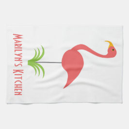 Een Retro Roze Flamingo voor de Keuken Theedoek