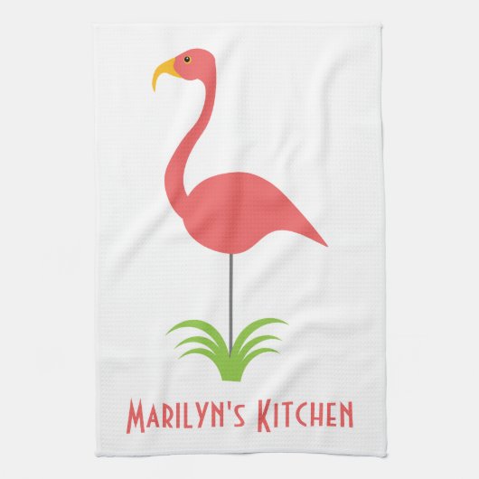 Een Retro Roze Flamingo voor de Keuken Theedoek (Verticaal)