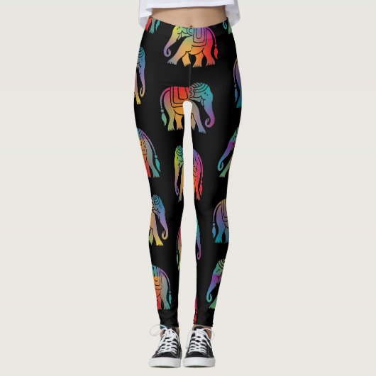 Een retro stijl olifant ontwerp leggings (Voorkant)