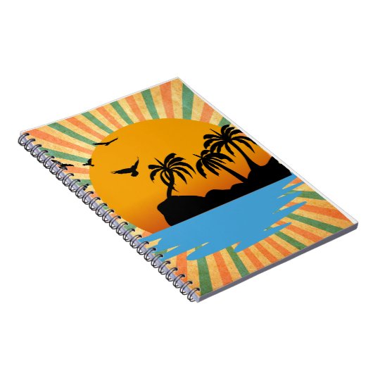 Een retro zonsondergang met boom notitieboek (Rechterzijde)