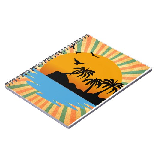 Een retro zonsondergang met boom notitieboek (Linkerzijde)