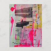 Een Retroboot Mixed Media Collage Roze Geel Briefkaart (Voorkant)