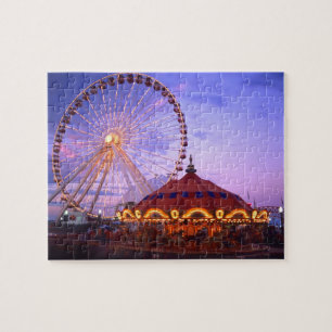 Een reuzenrad en draaimolen bij de Navy Pier in Legpuzzel