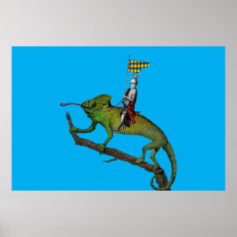 Een ridder die een kameleon in kleuren berijdt poster