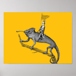 Een ridder die op een kameleon rijdt poster