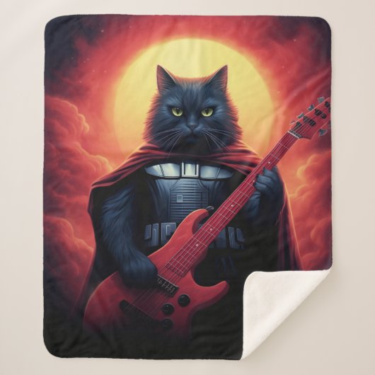 Een Riff dat de Kosmos Schudt | Galactische Kat Lo Sherpa Deken (Voorkant)