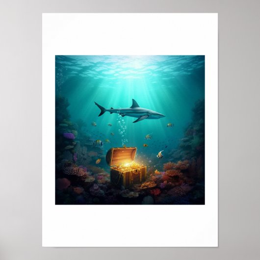 Een rifhaai bewaakt een schat poster (Voorkant)
