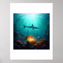 Een rifhaai die een schat bewaakt poster