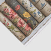 Een rij oude boeken met geschilderde bloemen tissuepapier (Detail)