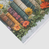 Een rij oude boeken met verfraaide bloemen tissuepapier (Detail)