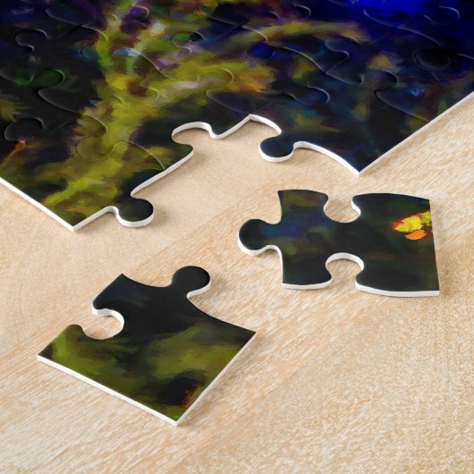 Een rij verlichte kerstbomen legpuzzel (Zijkant)