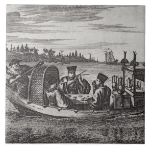 Een rijk Mandarijnenmijntje in een Boat, illustrat Tegeltje
