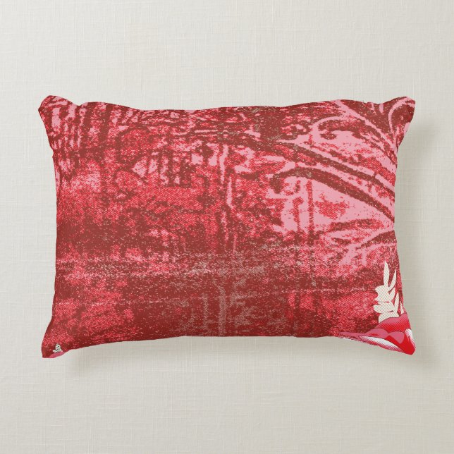 Een rijk pattereerde textiel met levendige rode h accent kussen (Voorkant)