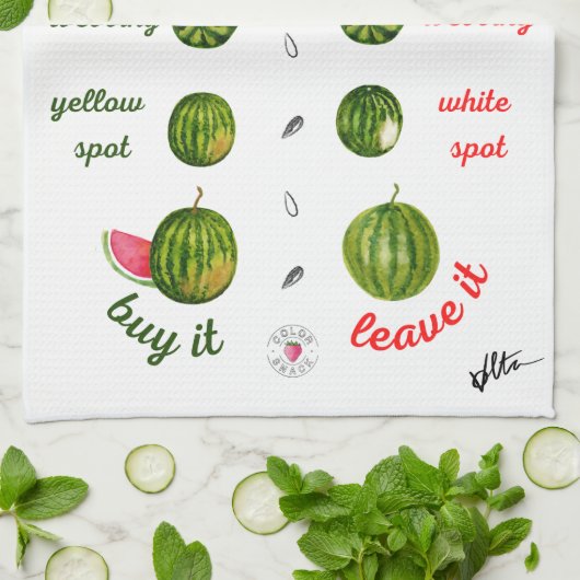 Een ripe watermeloen plukken - Waterverf Theedoek (Gevouwen)