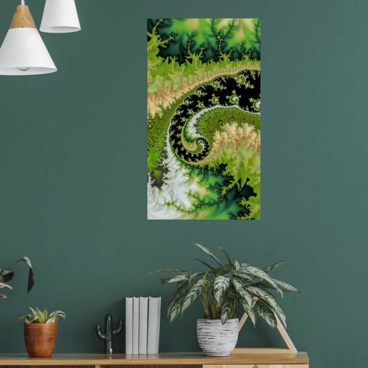 Een rivier in het groene bosfractaal landschap poster (Woonkamer 1)