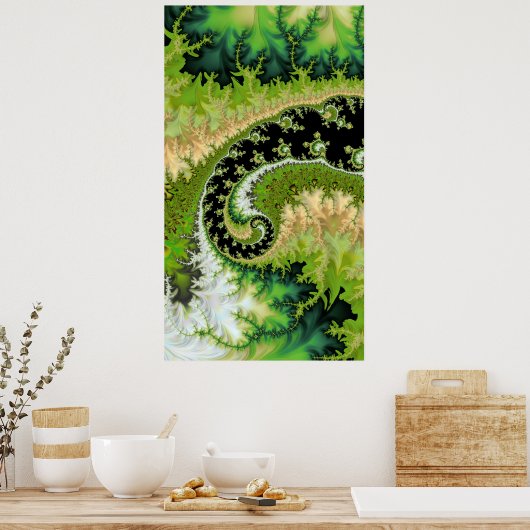 Een rivier in het groene bosfractaal landschap poster (Keuken)