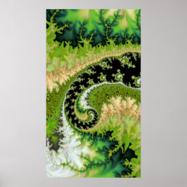 Een rivier in het groene bosfractaal landschap poster