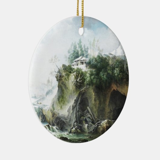 Een rivierlandschap in de winter, Francesco Foschi Keramisch Ornament (Rechts)