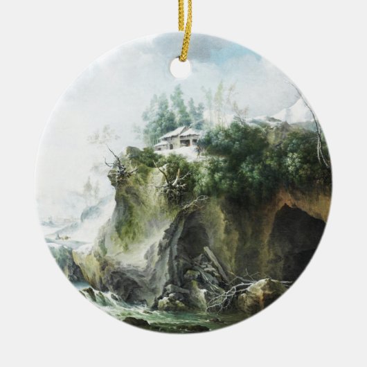 Een rivierlandschap in de winter, Francesco Foschi Keramisch Ornament (Voorkant)