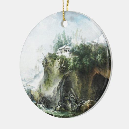 Een rivierlandschap in de winter, Francesco Foschi Keramisch Ornament (Links)