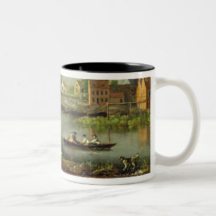 Een rivierlandschap, mogelijk een Uitzicht uit Wes Tweekleurige Koffiemok
