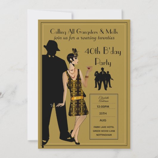 Een Roaring Twenties Feest, Gangster Flapper Deco Kaart (Voorkant)