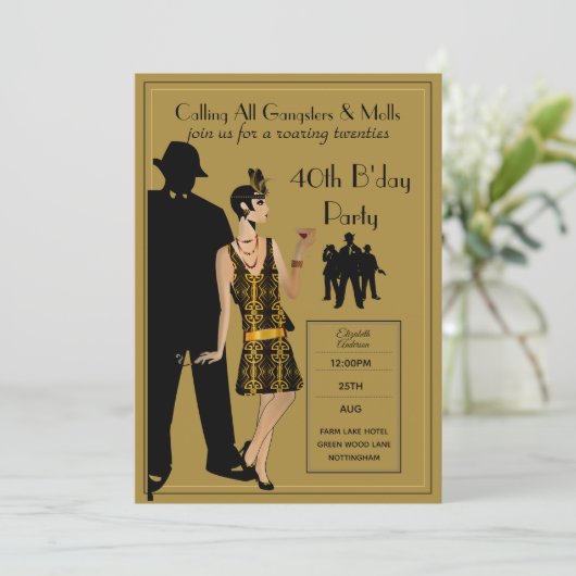 Een Roaring Twenties Feest, Gangster Flapper Deco Kaart (Staand voorkant)