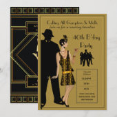 Een Roaring Twenties Feest, Gangster Flapper Deco Kaart (Voorkant / Achterkant)