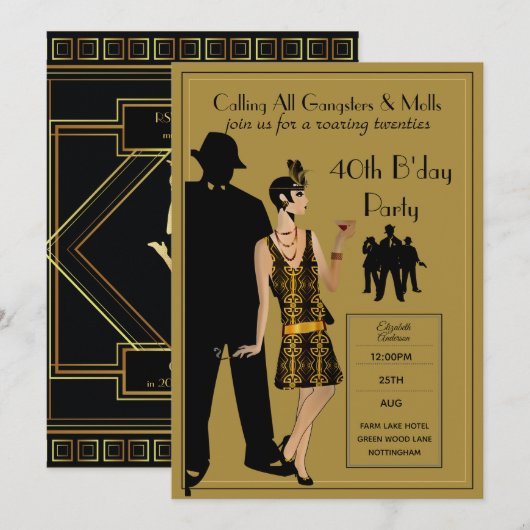 Een Roaring Twenties Feest, Gangster Flapper Deco Kaart (Voorkant / Achterkant)