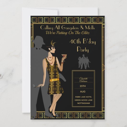 Een Roaring Twenties Party, Gangster Flapper Deco Kaart (Voorkant)