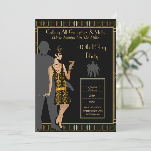 Een Roaring Twenties Party, Gangster Flapper Deco Kaart (Staand voorkant)