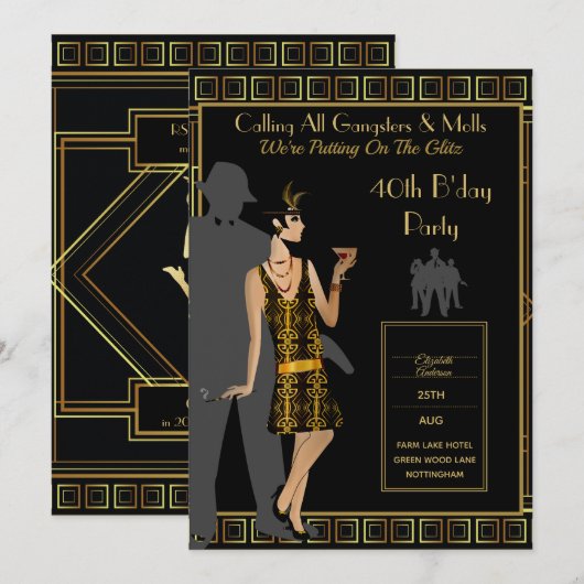 Een Roaring Twenties Party, Gangster Flapper Deco Kaart (Voorkant / Achterkant)