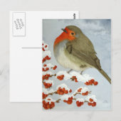 Een Robin en bessen in de sneeuw Briefkaart (Voorkant / Achterkant)