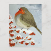 Een Robin en bessen in de sneeuw Briefkaart (Voorkant)