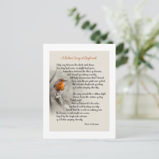 Een Robin's Song bij Daybreak - Gedicht van N. Wat Briefkaart (Staand voorkant)