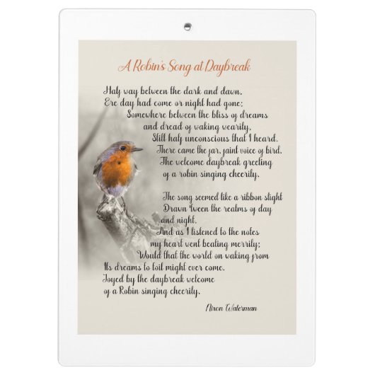 Een Robin's Song bij Daybreak - Gedicht van N. Wat Klembord (Achterkant)