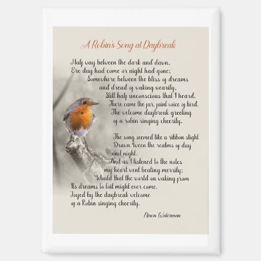 Een Robin's Song bij Daybreak - Gedicht van N. Wat Magneet (Voorkant)