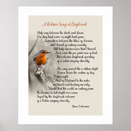 Een Robin's Song bij Daybreak - Gedicht van N. Wat Poster (Voorkant)