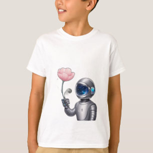 Een robot astronaut met een bloem, met sterren ref t-shirt