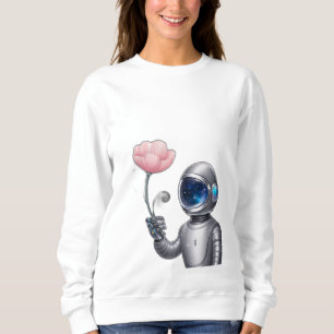 Een robot astronaut met een bloem, met sterren ref trui