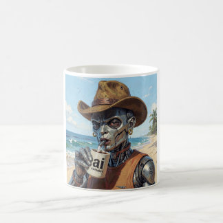 een robot cowboy koffiemok