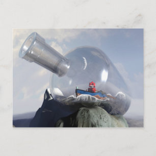 Een robot in een Briefkaart met flessen