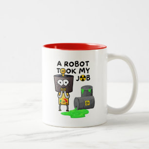 Een robot nam mijn baan aan tweekleurige koffiemok