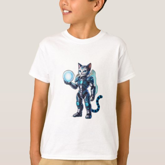 Een robotkat met futuristisch pantser, t-shirt (Voorkant)