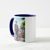 Een rocker-papi met zijn kleine hond. mok (Voorkant links)