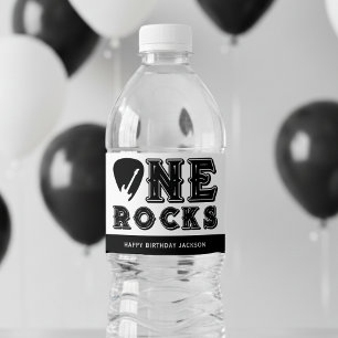 Eén Rocks Gitaarplectrale 1e Verjaardagsfeestje Waterfles Etiket