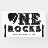 Eén Rocks Gitaarplectrums 1e Verjaardagsfeest Wit Spandoek (Horizontaal)