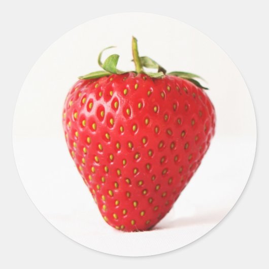 Eén rode aardbei stka ronde sticker (Voorkant)